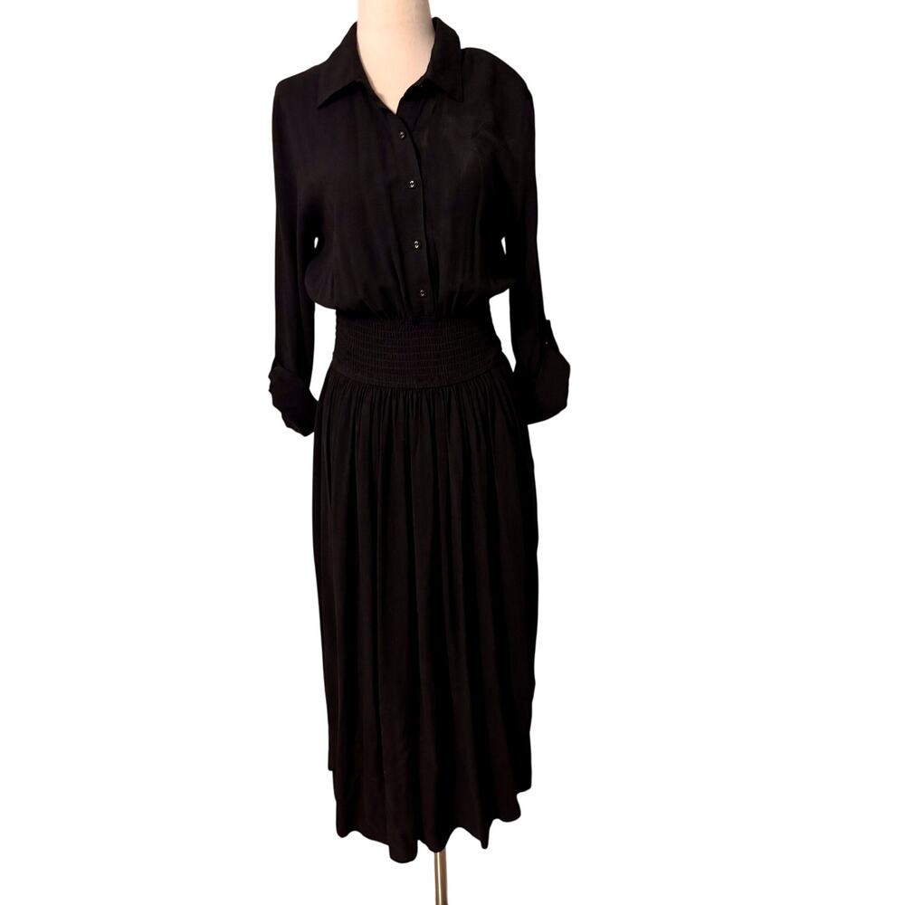 NWT Lovestitch Dakota Black Linen Blend Midi Shirt Dress Small